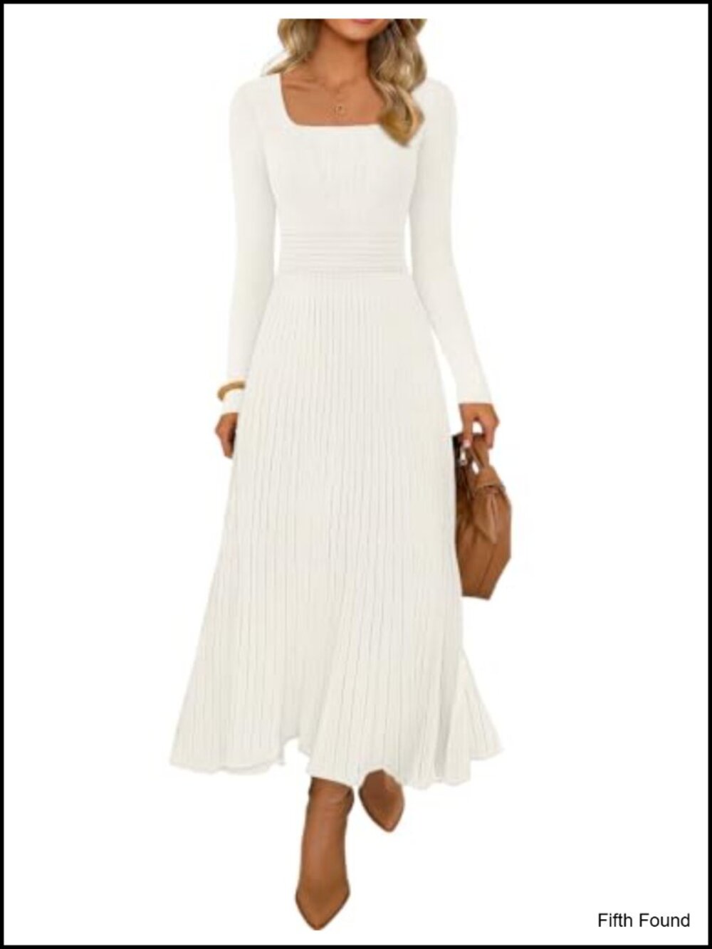 MEROKEETY Women's Sweater Dress Long Sleeve Square Neck Midi Casual
